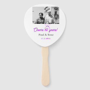 Purple bow cheers to 60 years anniversary wedding hand fan