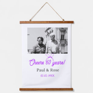 Purple bow cheers to 60 years anniversary wedding hanging tapestry