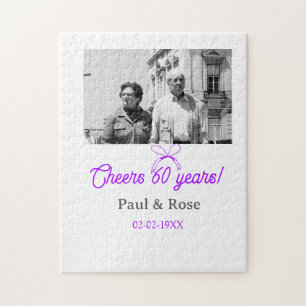 Purple bow cheers to 60 years anniversary wedding jigsaw puzzle