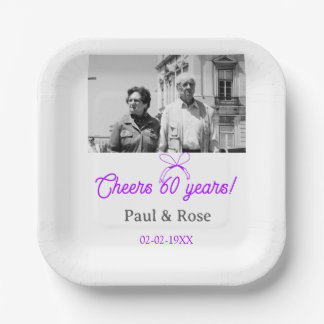 Purple bow cheers to 60 years anniversary wedding  paper plate