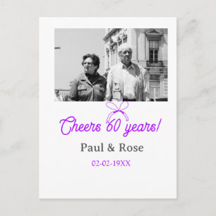 Purple bow cheers to 60 years anniversary wedding postcard