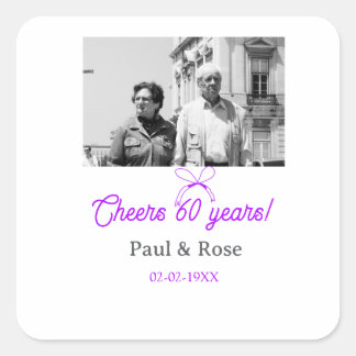 Purple bow cheers to 60 years anniversary wedding  square sticker