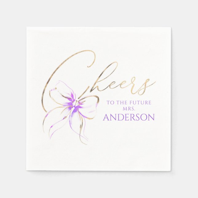 Purple Bow Cheers To The Future Mrs Bridal Shower Napkin (Front)