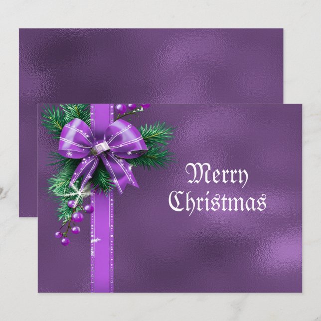 Purple Bow Christmas Holiday Card (Front/Back)