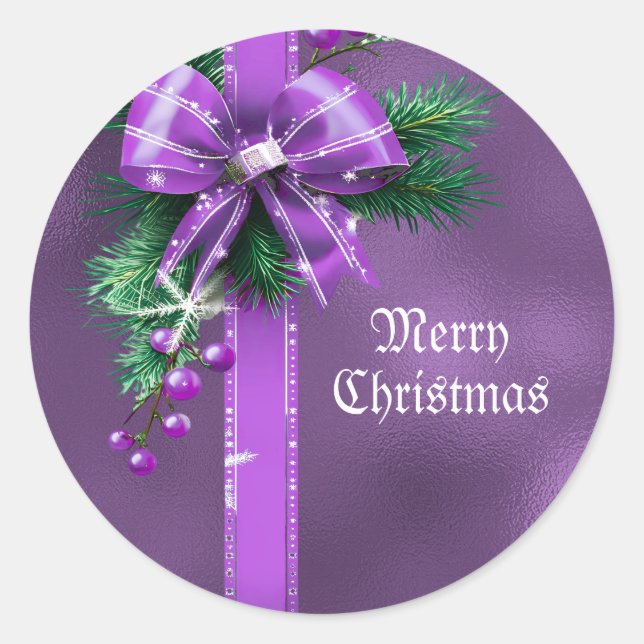 Purple Bow Christmas Holiday Sticker (Front)