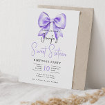 Purple Bow Coquette Cute Script Sweet 16 Invitation<br><div class="desc">Elegant Sweet Sixteen Birthday Party invitation template w/ a watercolor coquette bow & modern typography script.</div>