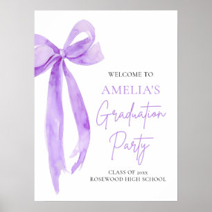 Purple Bow Coquette Graduation Party Welcome Poster