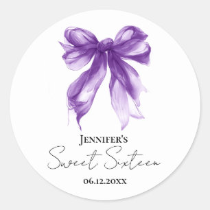 Purple Bow Coquette Script Sweet 16 Party  Classic Round Sticker