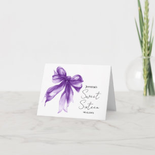 Purple Bow Coquette Script Sweet 16 Thank You  Card