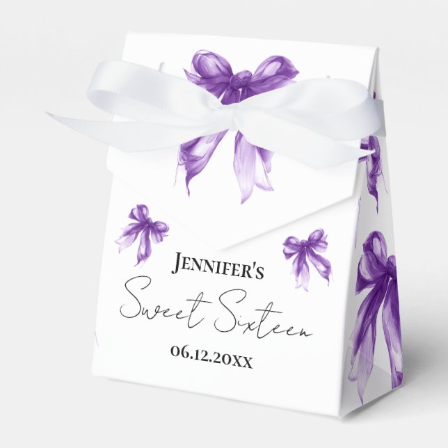 Purple Bow Coquette Script Sweet 16 Thank You  Favour Box (Front Side)