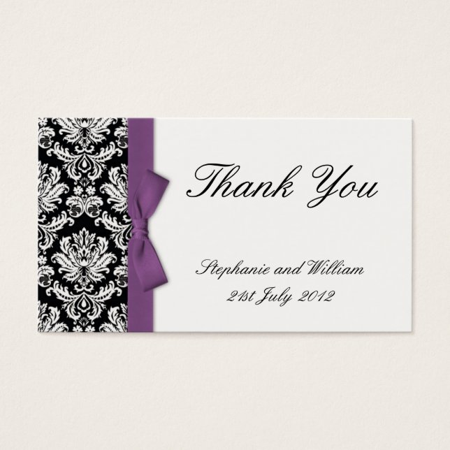 Purple Bow Damask Thank You Cards (Front)