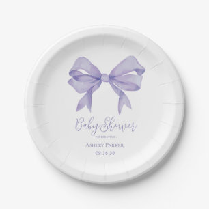 Purple Bow Girl Baby Shower Paper Plate