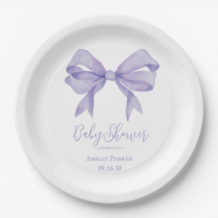 Purple Bow Girl Baby Shower Paper Plate