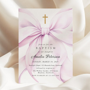 Purple Bow Girl Baptism Invitation