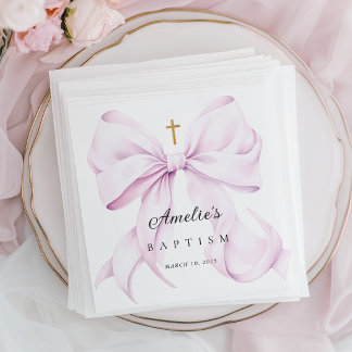 Purple Bow Girl Baptism Napkin