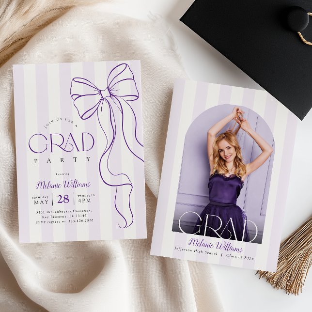 Purple Bow Graduation Photo Invitation (Creator Uploaded)