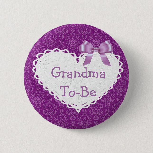 Purple Bow Grandma to be Baby Shower Button (Front)