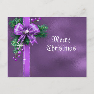 Purple Bow Holiday Christmas Postcard
