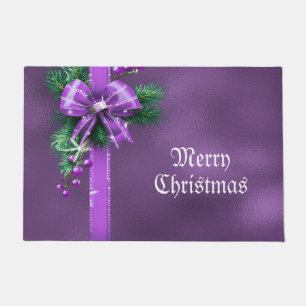 Purple Bow Holiday Doormat
