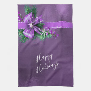 Purple Bow Holiday Kitchen Towel