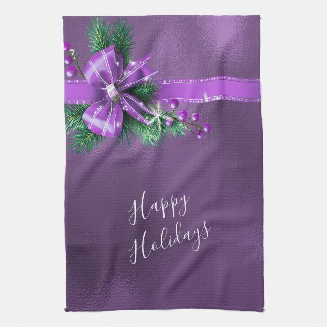 Purple Bow Holiday Kitchen Towel (Vertical)