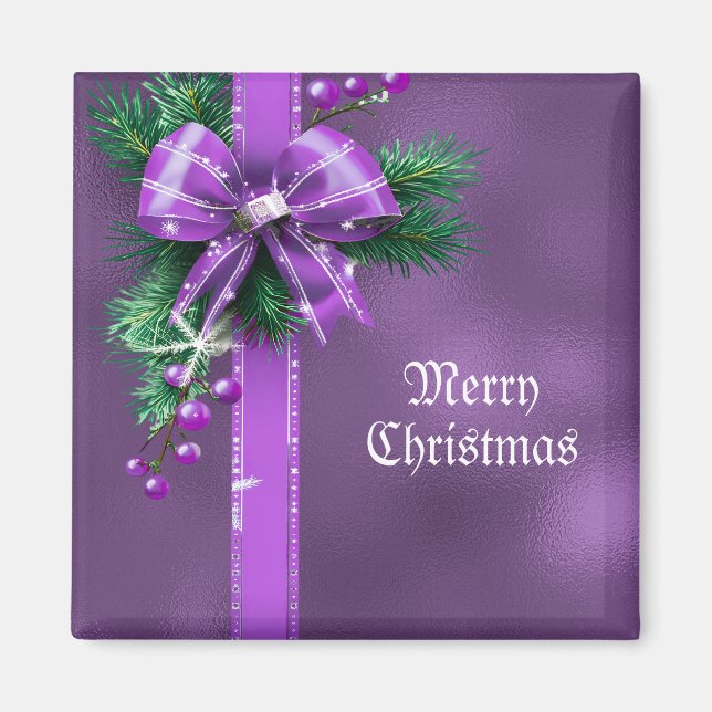Purple Bow Holiday Magnet (Front)