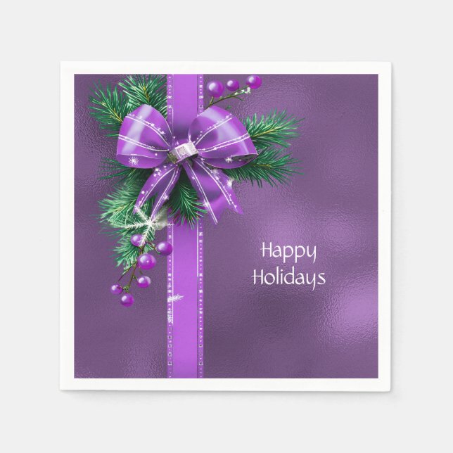 Purple Bow Holiday Napkin (Front)