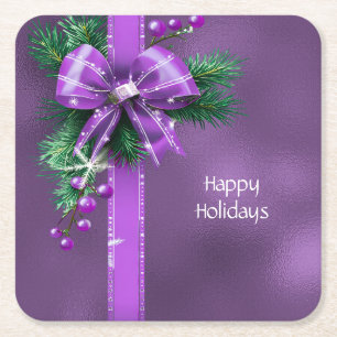 Purple Bow Holiday Paper Coaster