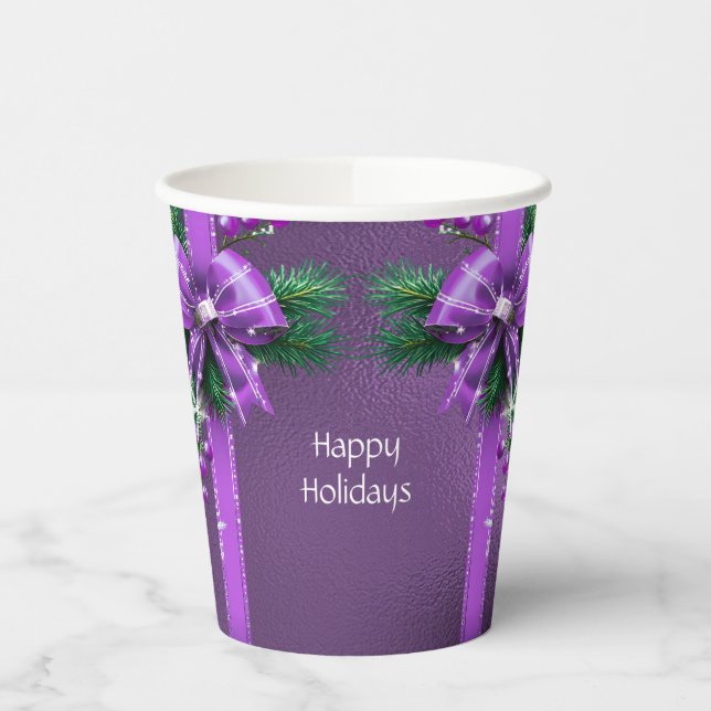 Purple Bow Holiday Paper Cups (Left)