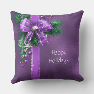 Purple Bow Holiday Throw Pillow