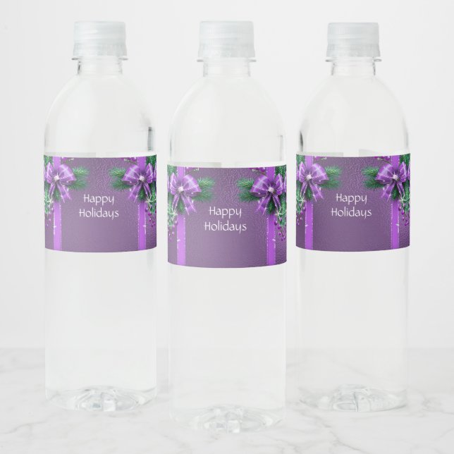 Purple Bow Holiday Water Bottle Label (Bottles)