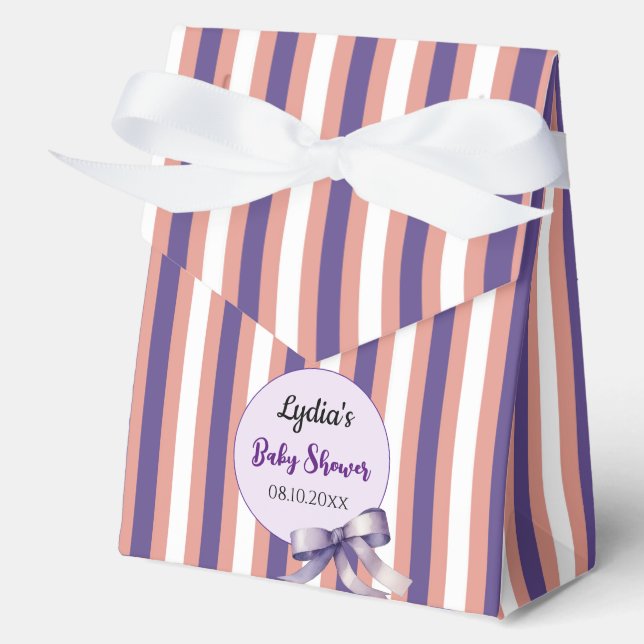 Purple Bow Lines Modern Baby Shower Favour Box (Front)