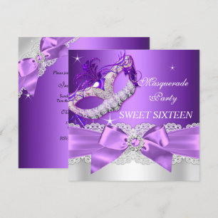 Purple Bow Masquerade Sweet Sixteen Invite