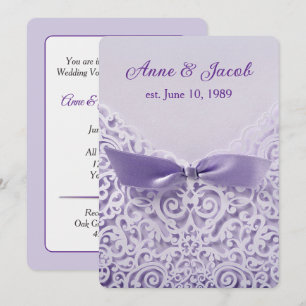 Purple Bow On Lace Wedding Vow Renewal Invitation