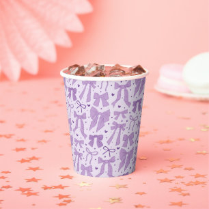 Purple Bow Pattern Birthday Party Paper Cups