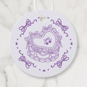 Purple Bow Retro Heart Coquette Cake Bachelorette Favour Tags