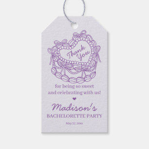 Purple Bow Retro Heart Coquette Cake Bachelorette Gift Tags