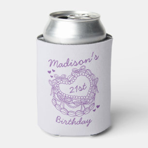 Purple Bow Retro Heart Coquette Cake Birthday Can Cooler