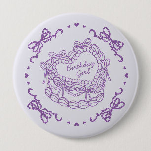 Purple Bow Retro Heart Coquette Cake Birthday Girl 10 Cm Round Badge