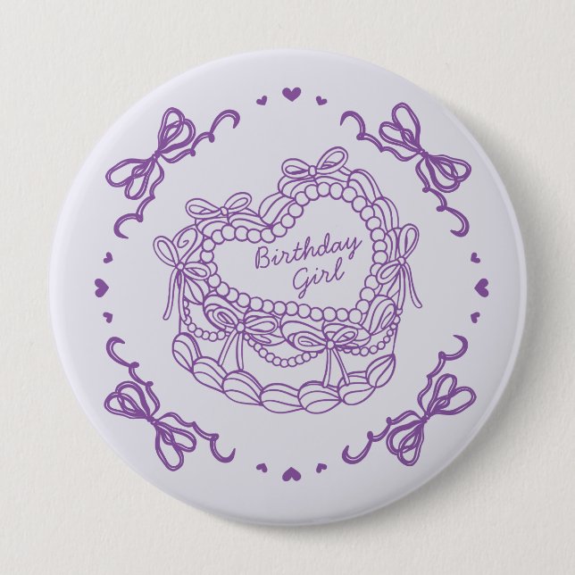 Purple Bow Retro Heart Coquette Cake Birthday Girl 10 Cm Round Badge (Front)