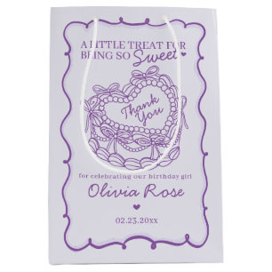 Purple Bow Retro Heart Coquette Cake Birthday Medium Gift Bag