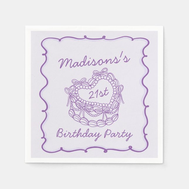 Purple Bow Retro Heart Coquette Cake Birthday Napkin (Front)