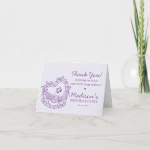 Purple Bow Retro Heart Coquette Cake Birthday Thank You Card
