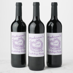 Purple Bow Retro Heart Coquette Cake Birthday Wine Label