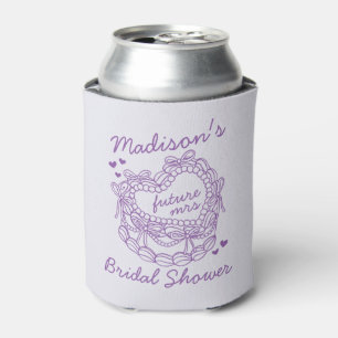 Purple Bow Retro Heart Coquette Cake Bridal Shower Can Cooler