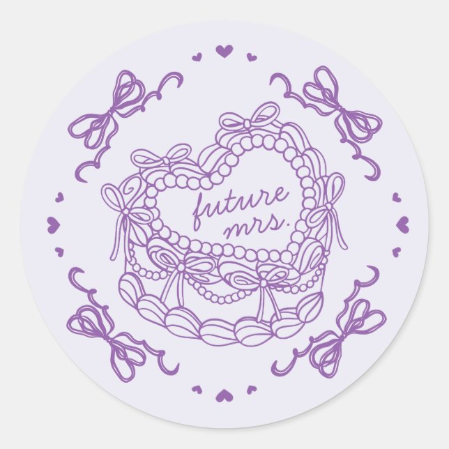 Purple Bow Retro Heart Coquette Cake Bridal Shower Classic Round Sticker (Front)