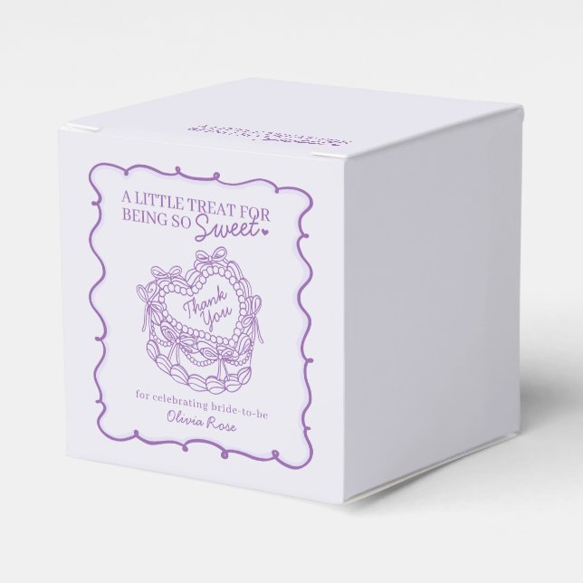 Purple Bow Retro Heart Coquette Cake Bridal Shower Favour Box (Front Side)