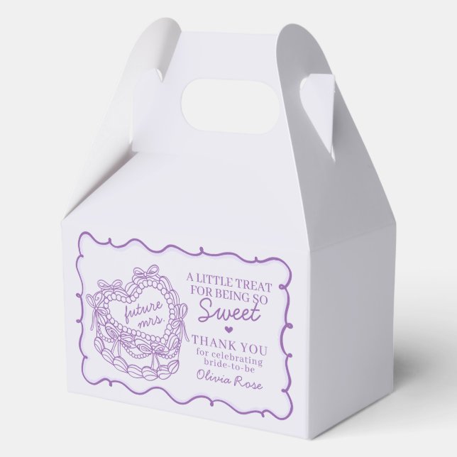 Purple Bow Retro Heart Coquette Cake Bridal Shower Favour Box (Front)