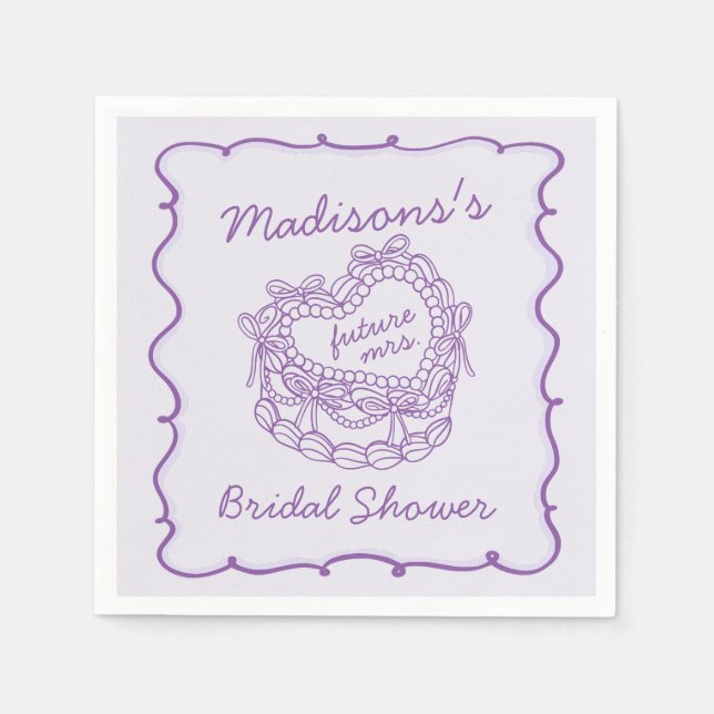 Purple Bow Retro Heart Coquette Cake Bridal Shower Napkin (Front)