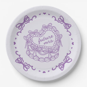 Purple Bow Retro Heart Coquette Cake Bridal Shower Paper Plate